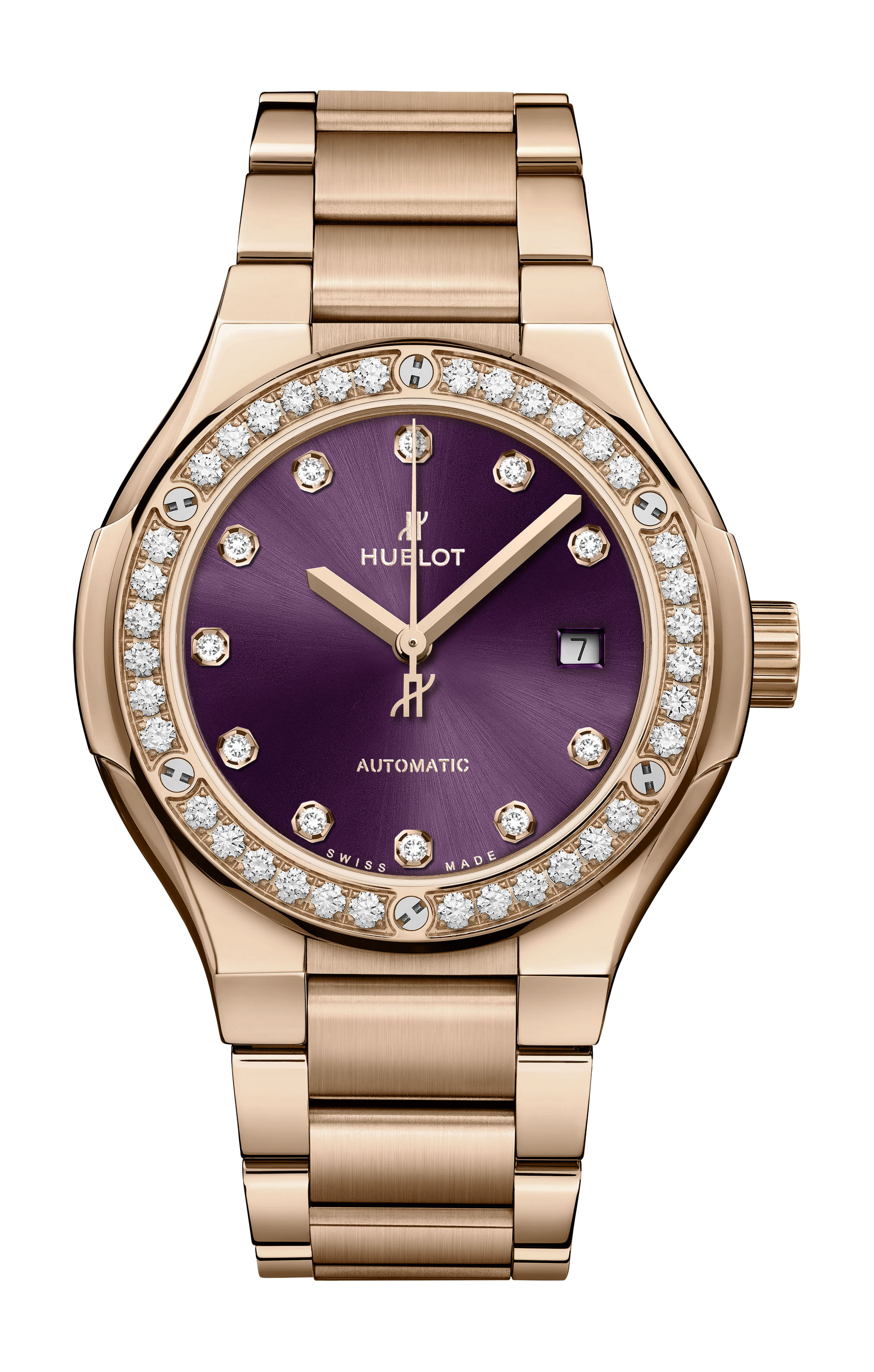 Hublot Classic Fusion King Gold Purple Diamonds Bracelet