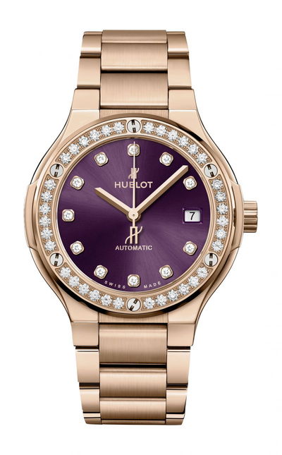Hublot Classic Fusion King Gold Purple Diamonds Bracelet