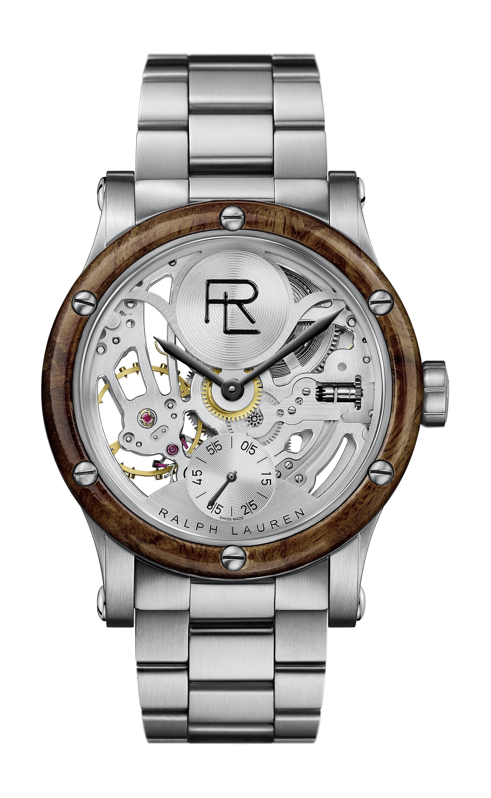 Ralph Lauren Rl Automotive Skeleton 45mm Black Steel Wood Bezel