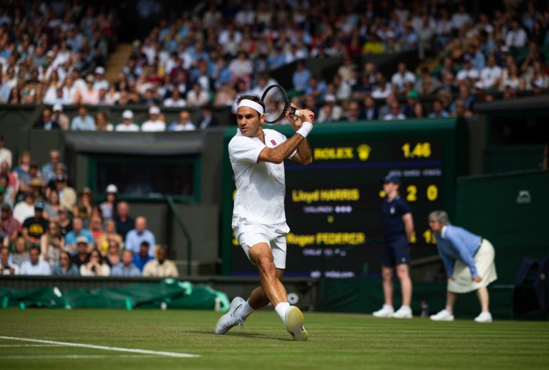 Roger Federer in action during The Championships at Wimbledon 2019