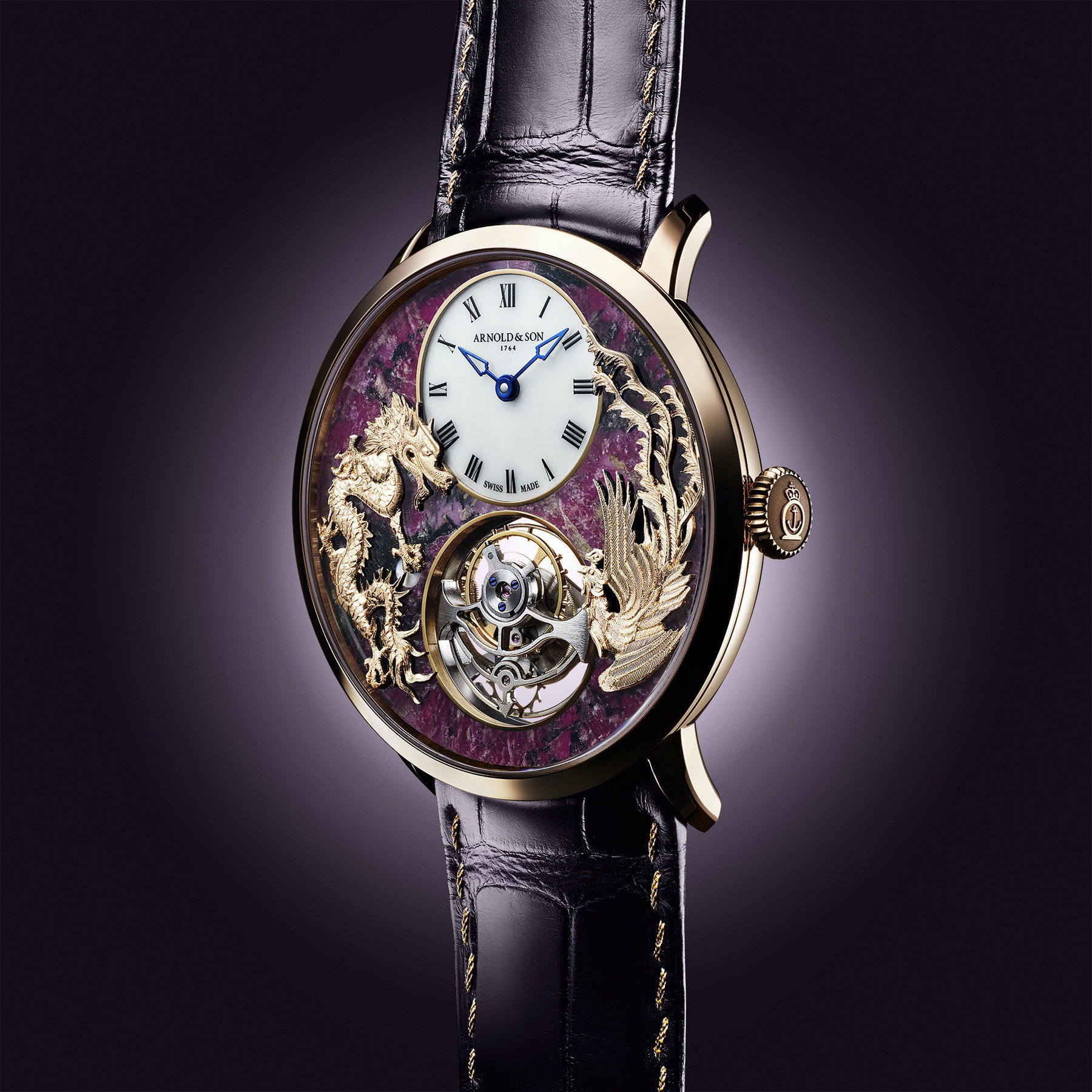 Arnold & Son Ultrathin Tourbillon Red Gold Dragon & Phoenix Eudialyte