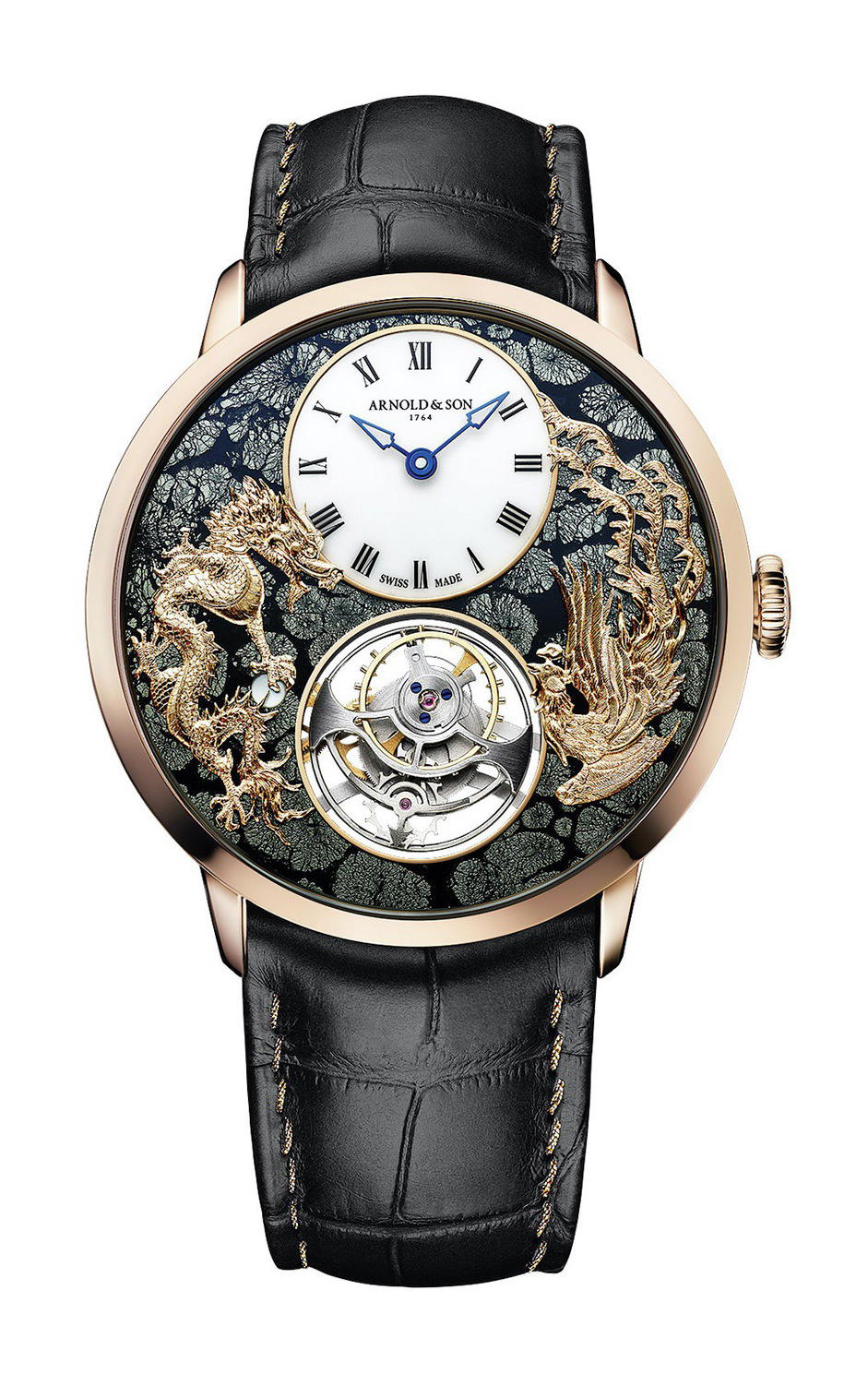 Arnold & Son Ultrathin Tourbillon Red Gold Dragon & Phoenix Marcassite
