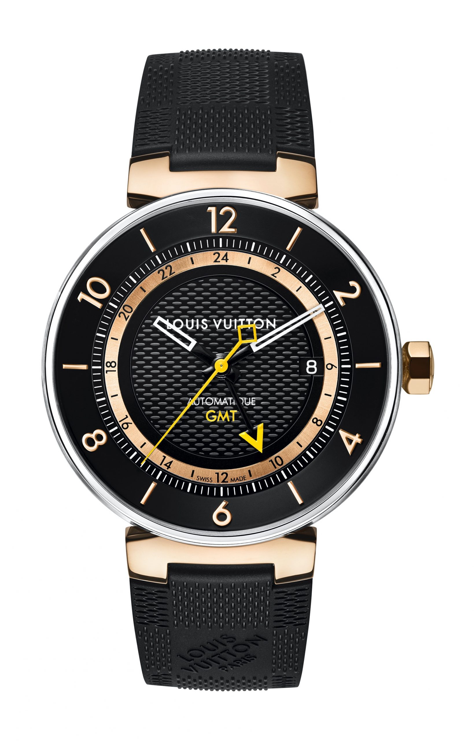 Louis Vuitton Tambour Moon GMT Black, Or Rose et Acier