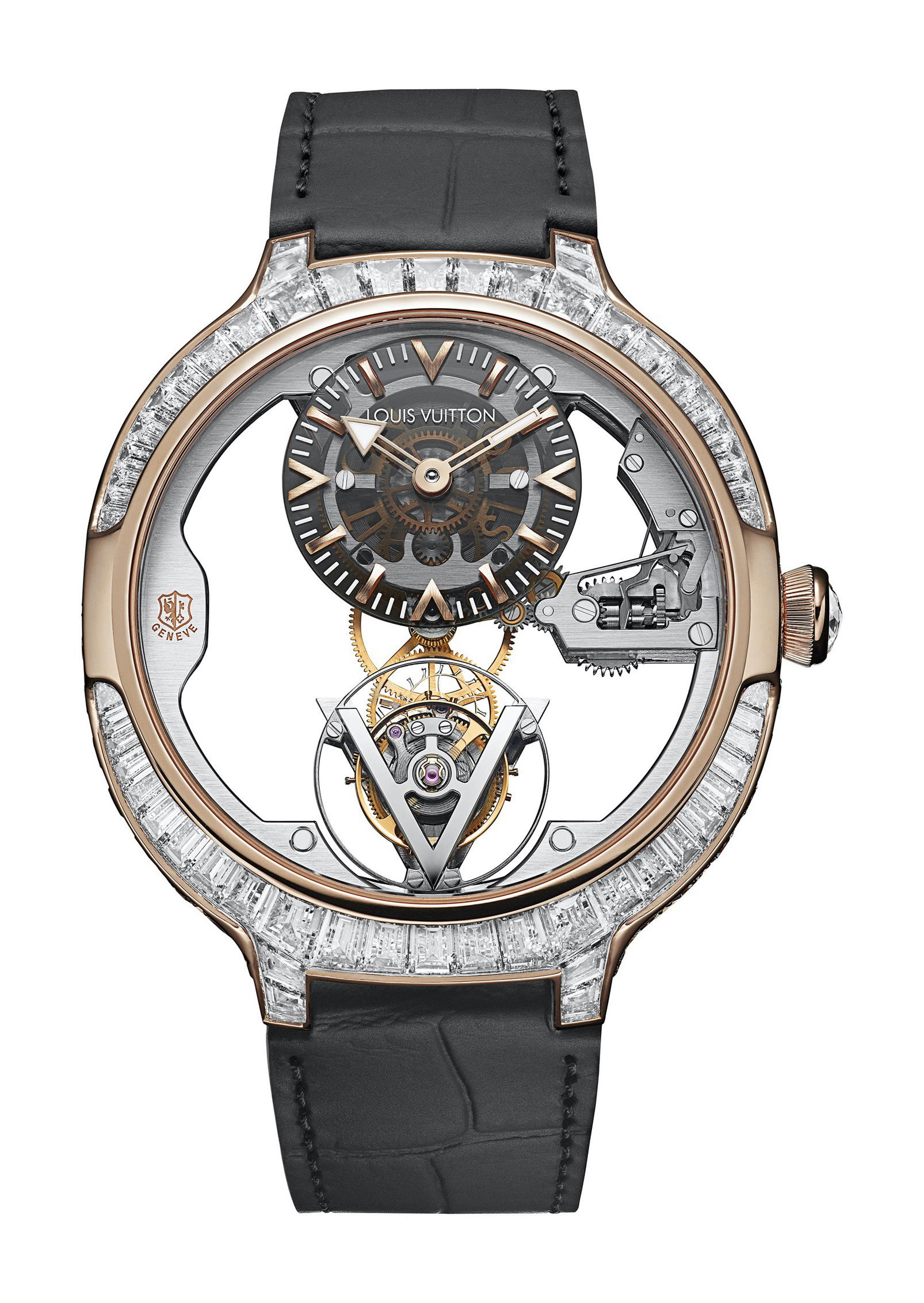 Louis Vuitton Voyager Tourbillon Volant Poinçon de Genève, Or Rose Sertie Diamants