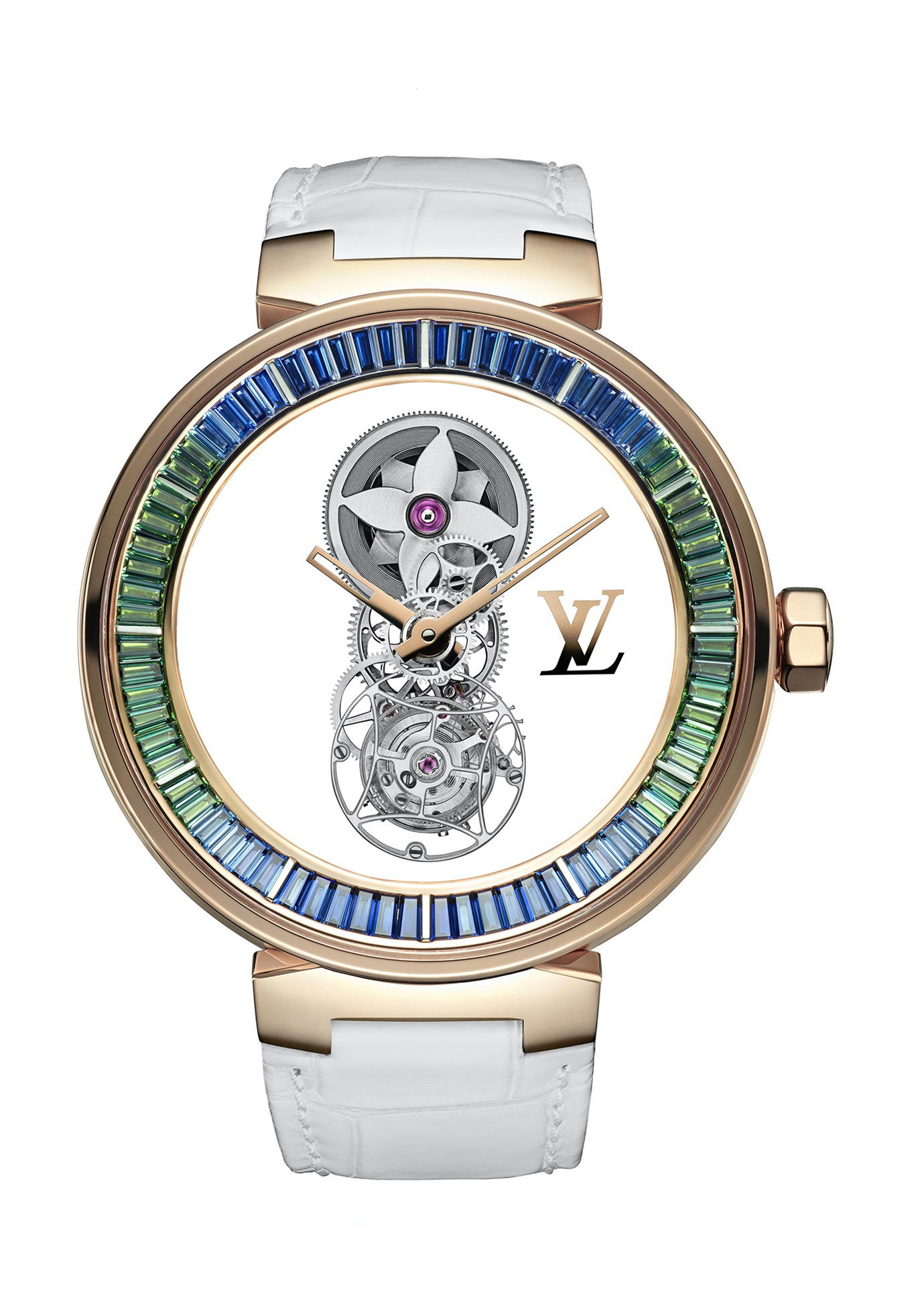 Louis Vuitton Tambour Moon Mystérieuse Tourbillon Volant Saphirs Rainbow Lagoon
