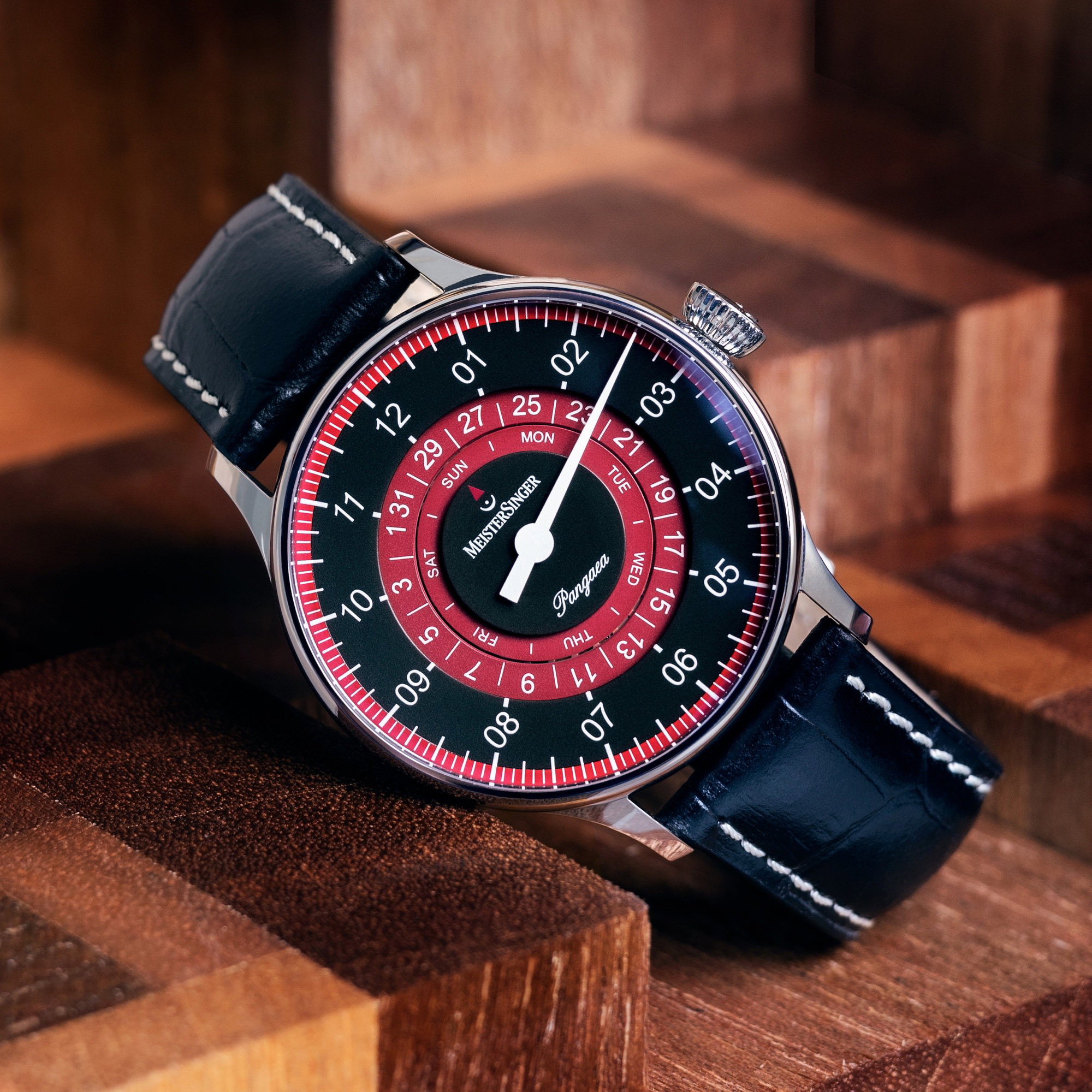 MeisterSinger Pangaea Day Date Black with Bordeaux