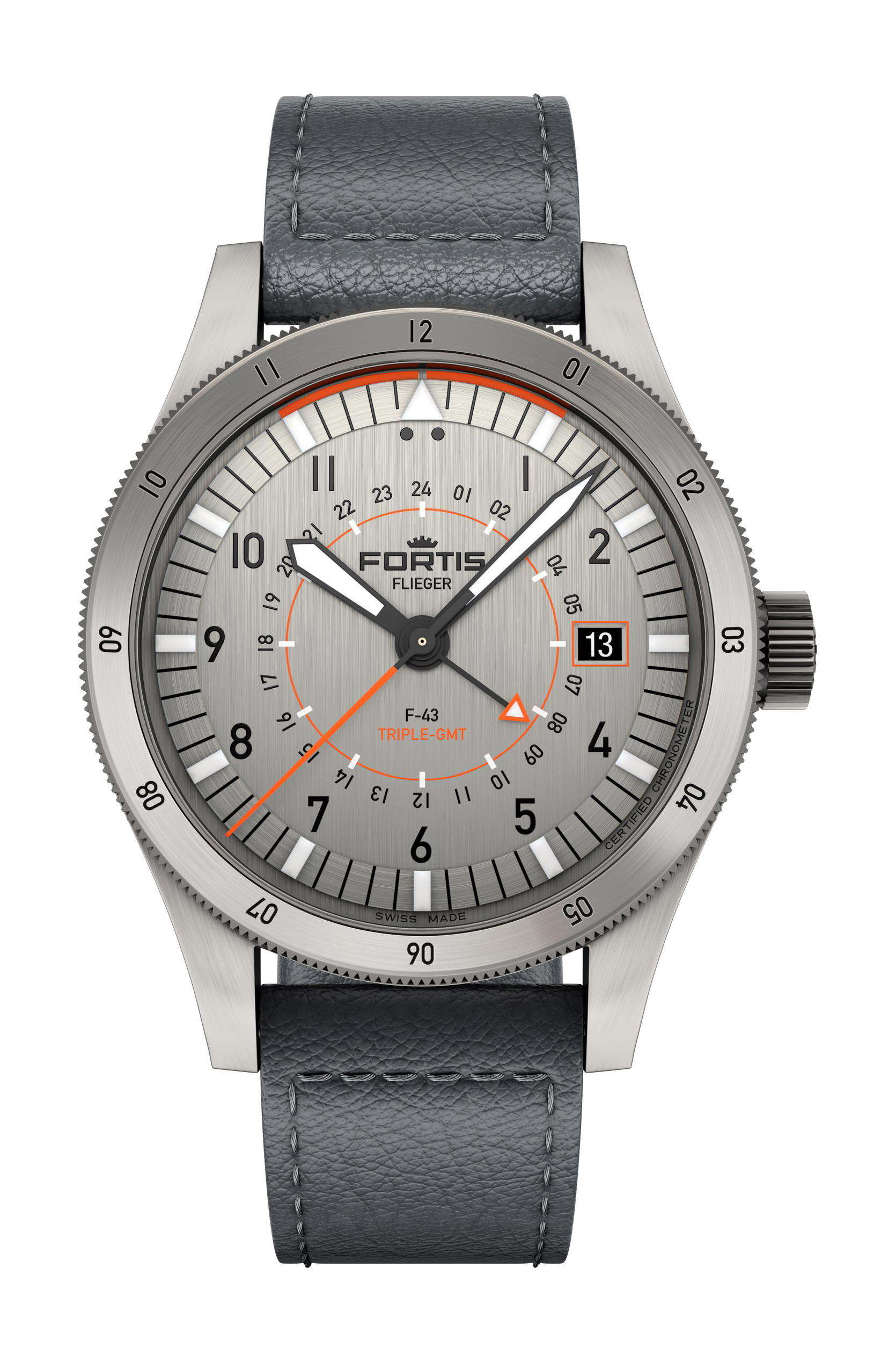 Fortis Flieger F-43 Triple GMT Titanium Orange