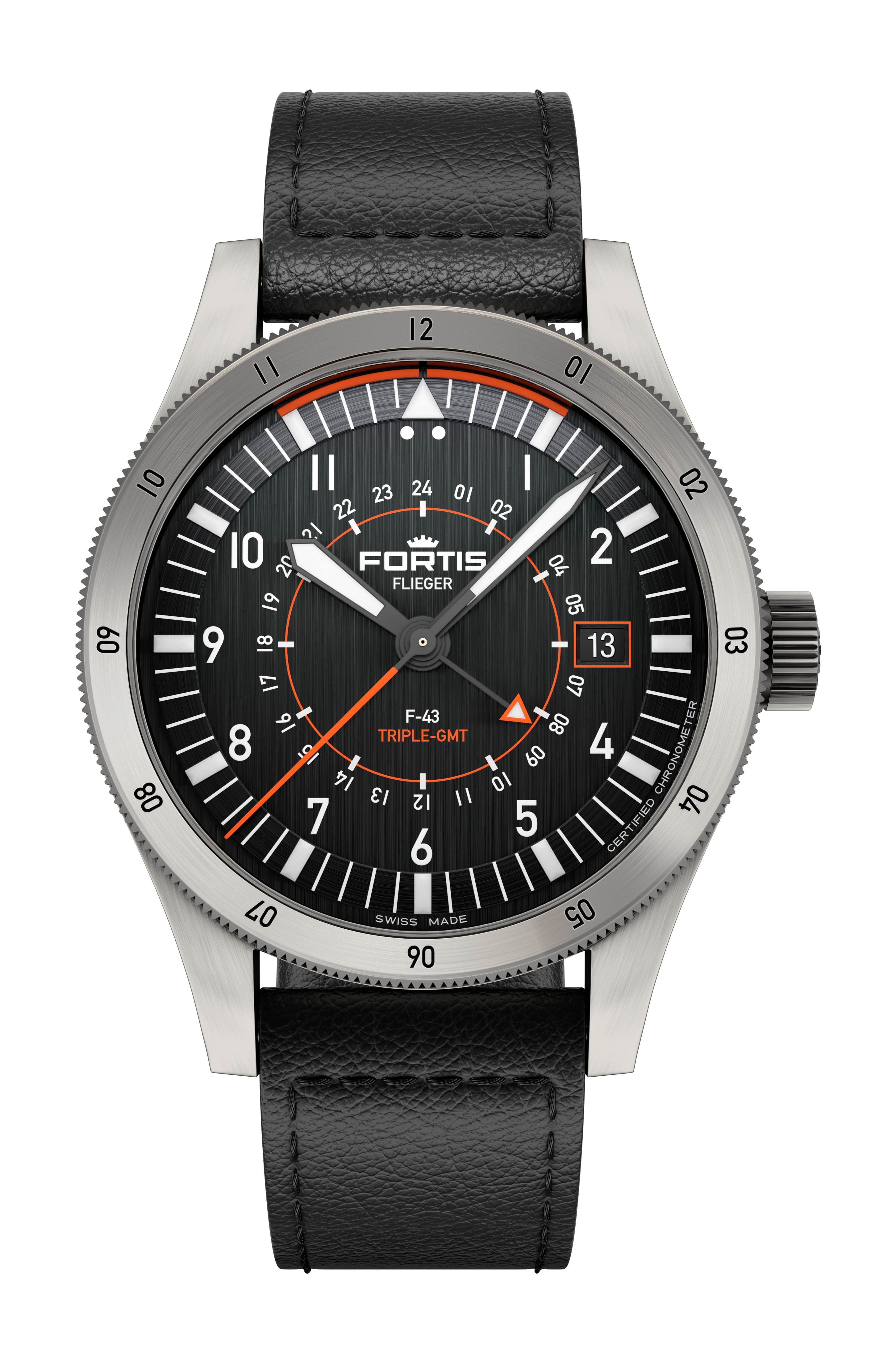 Fortis Flieger F-43 Triple GMT Titanium Black