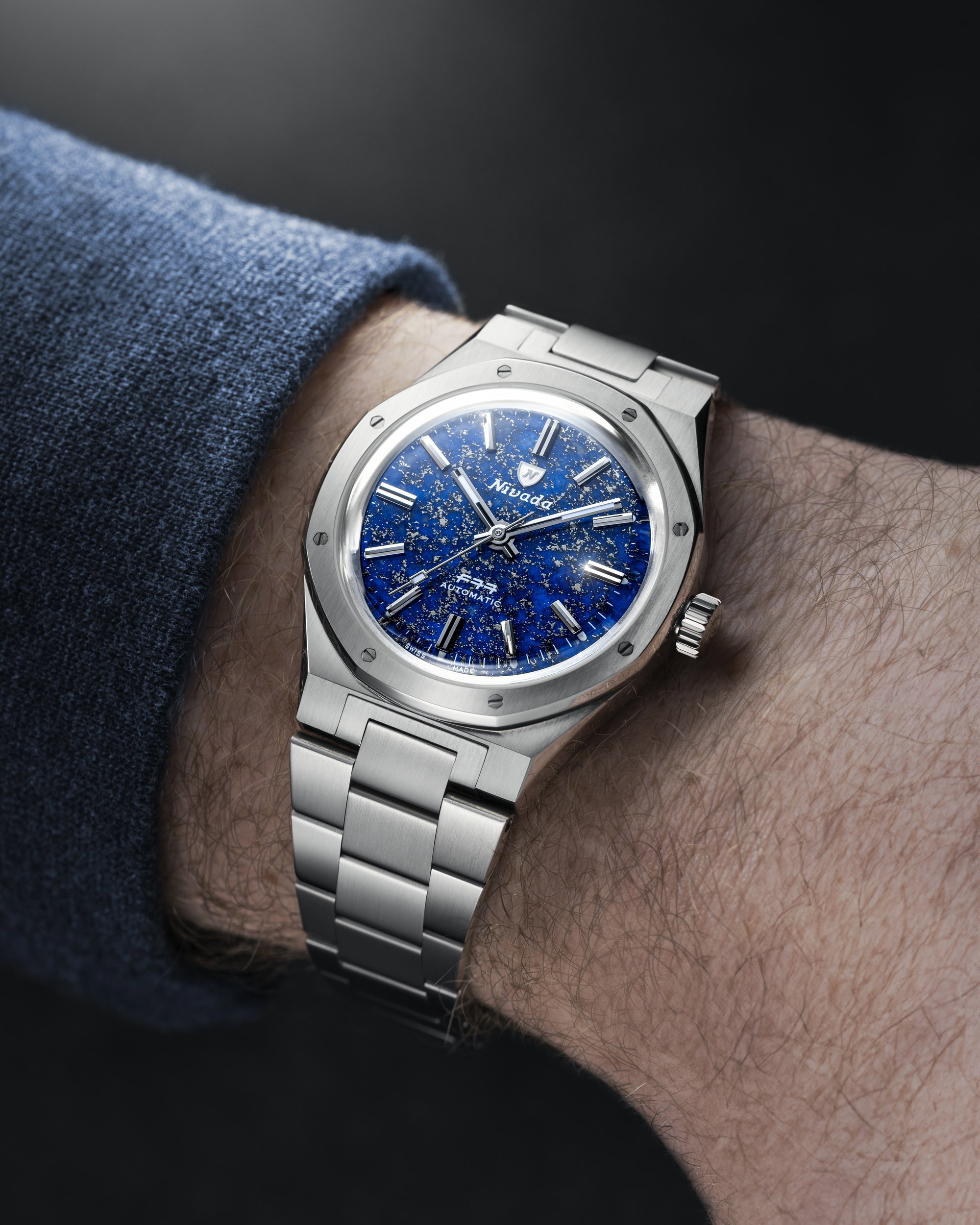 Nivada Grenchen F77 Stainless Steel Lapis Lazuli