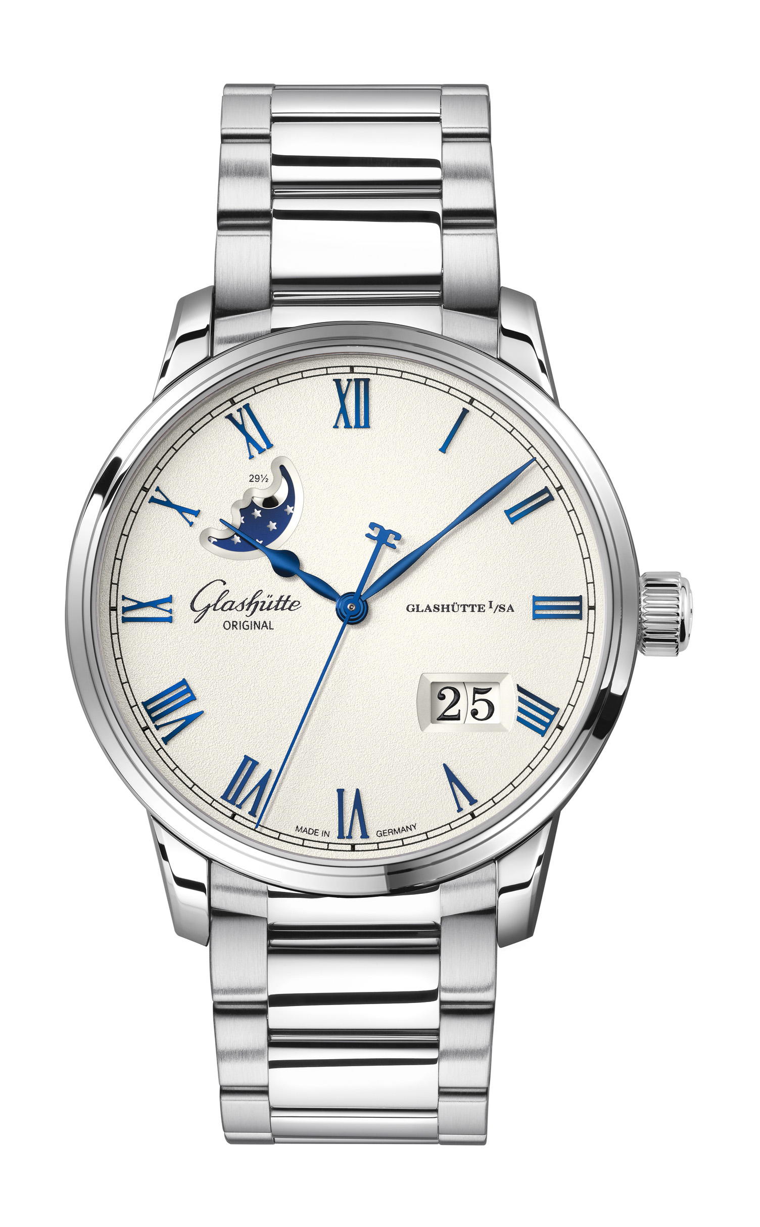 Glashütte Original Senator Excellence Panorama Date Moon Phase Frosted Silver