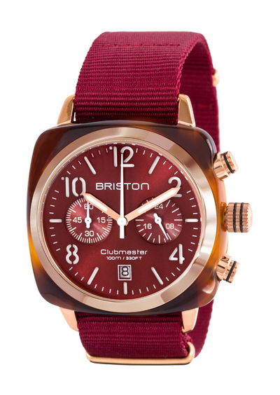 Briston Clubmaster Classic Chrono Rose Gold Red