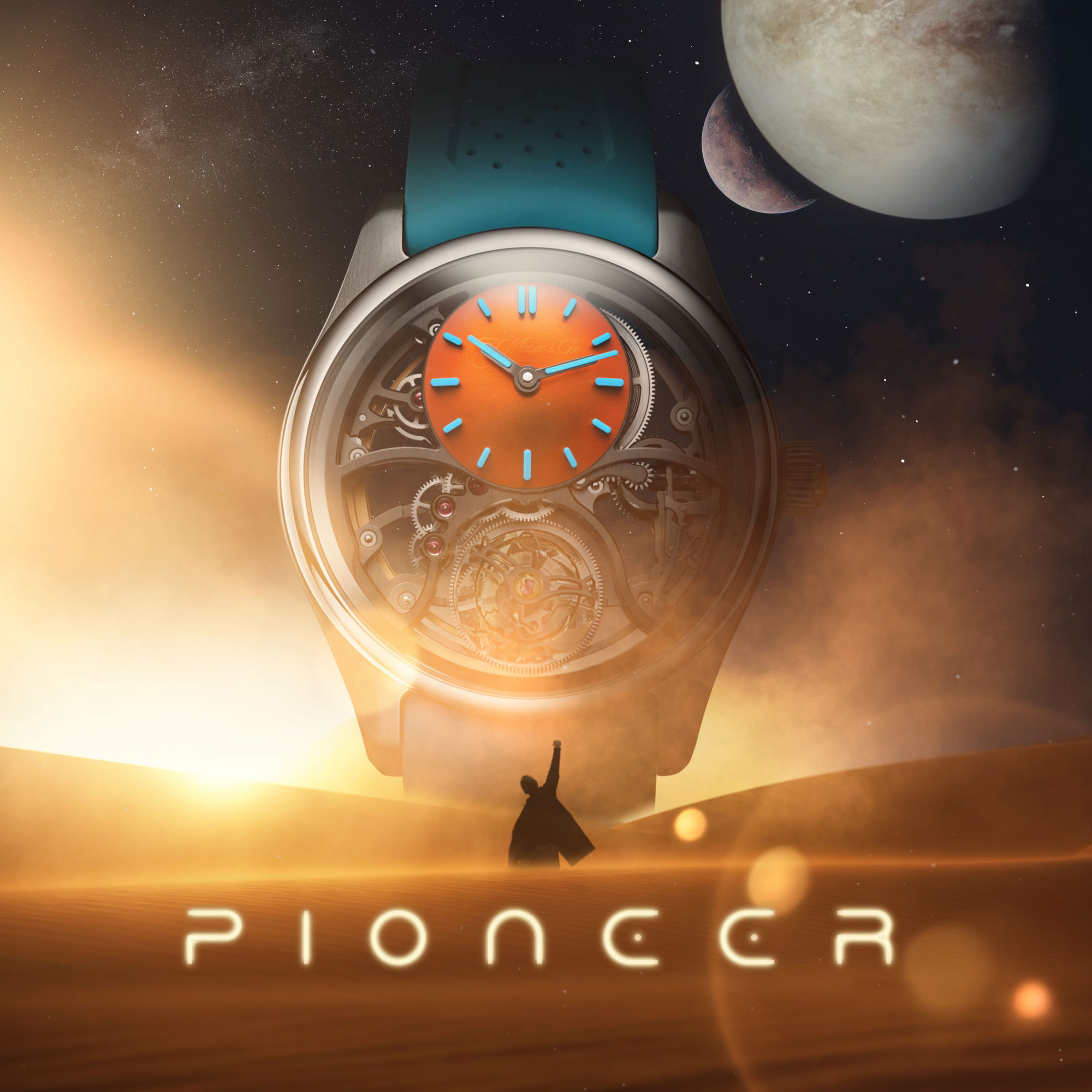 H. Moser &amp; Cie Pioneer Cylindrical Tourbillon Skeleton Spiced Aqua