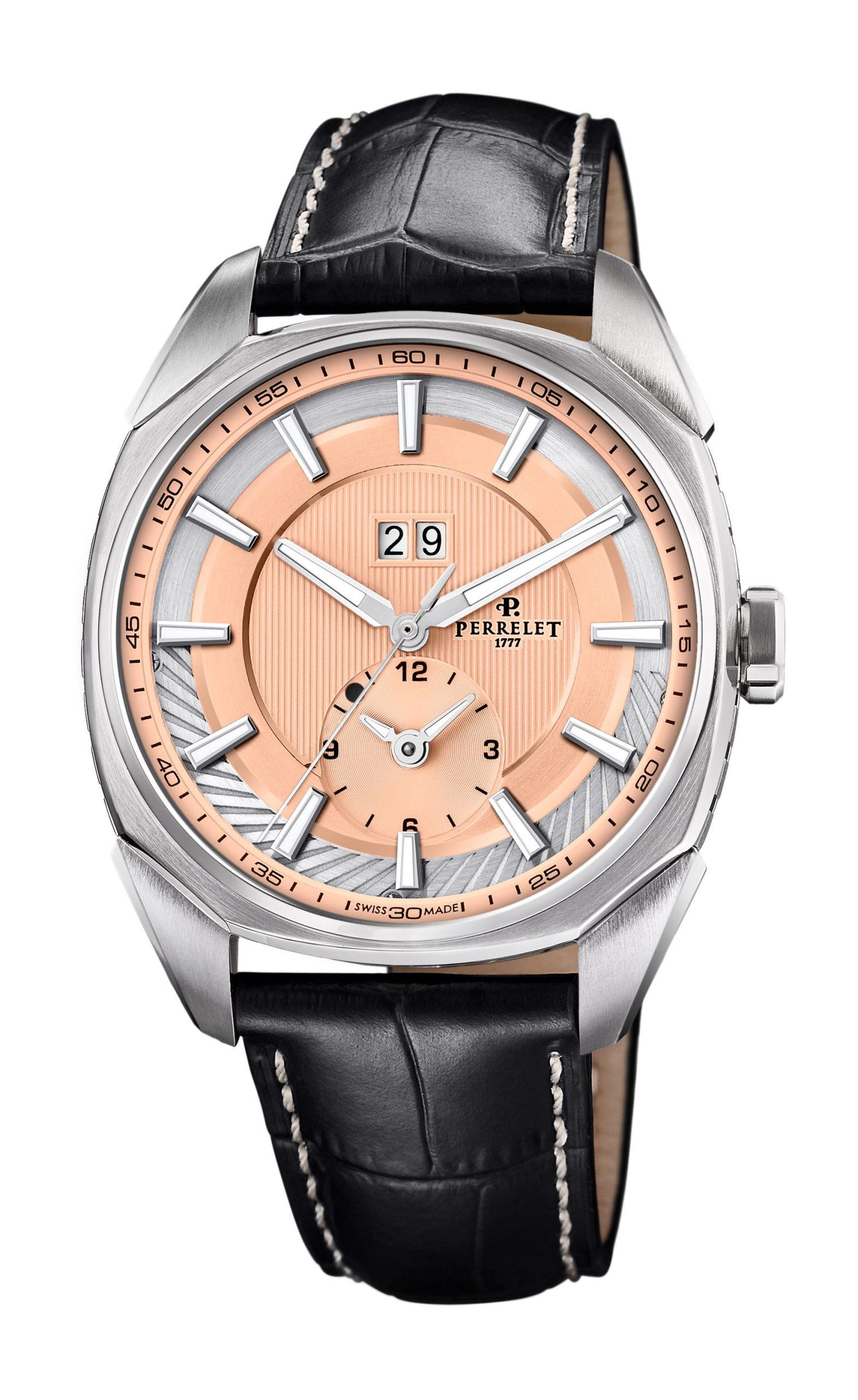 Perrelet LAB Peripheral 3 Hands & Date Salmon