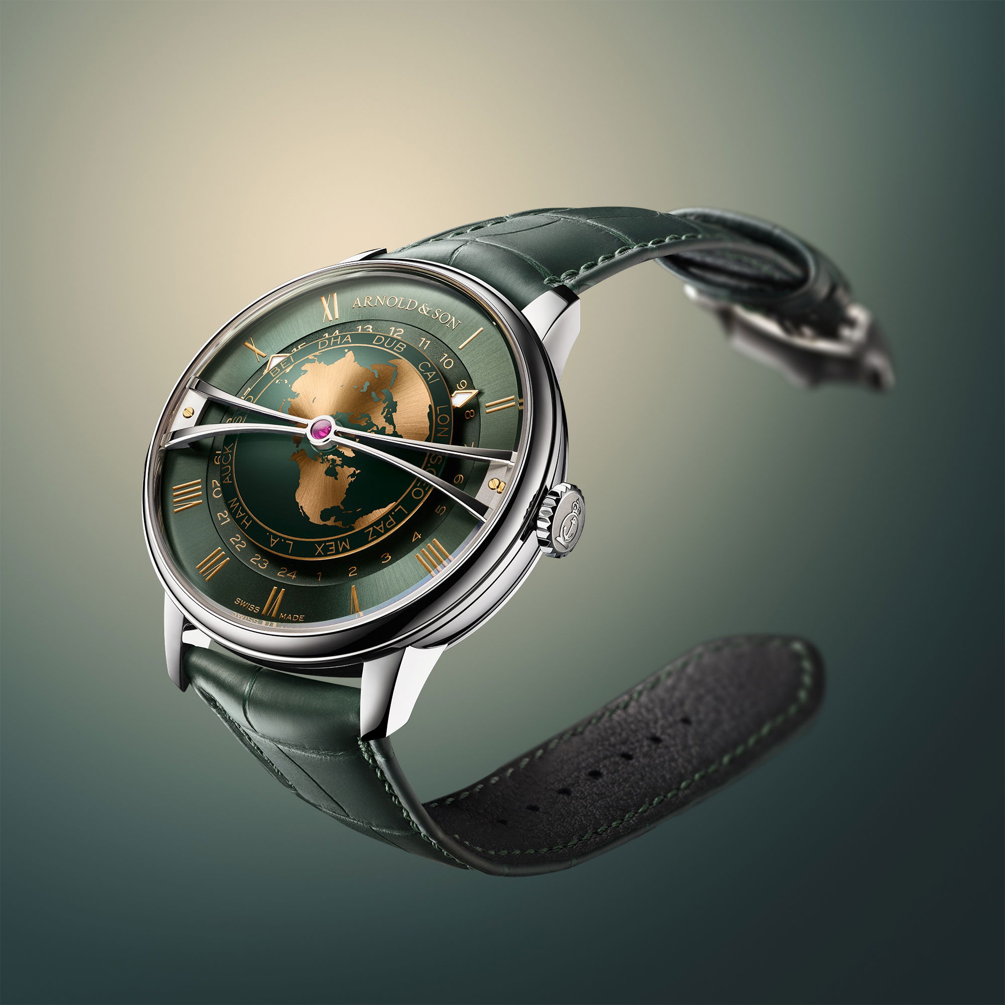 Arnold &amp; Son Globetrotter 42 Steel Greenwich Green