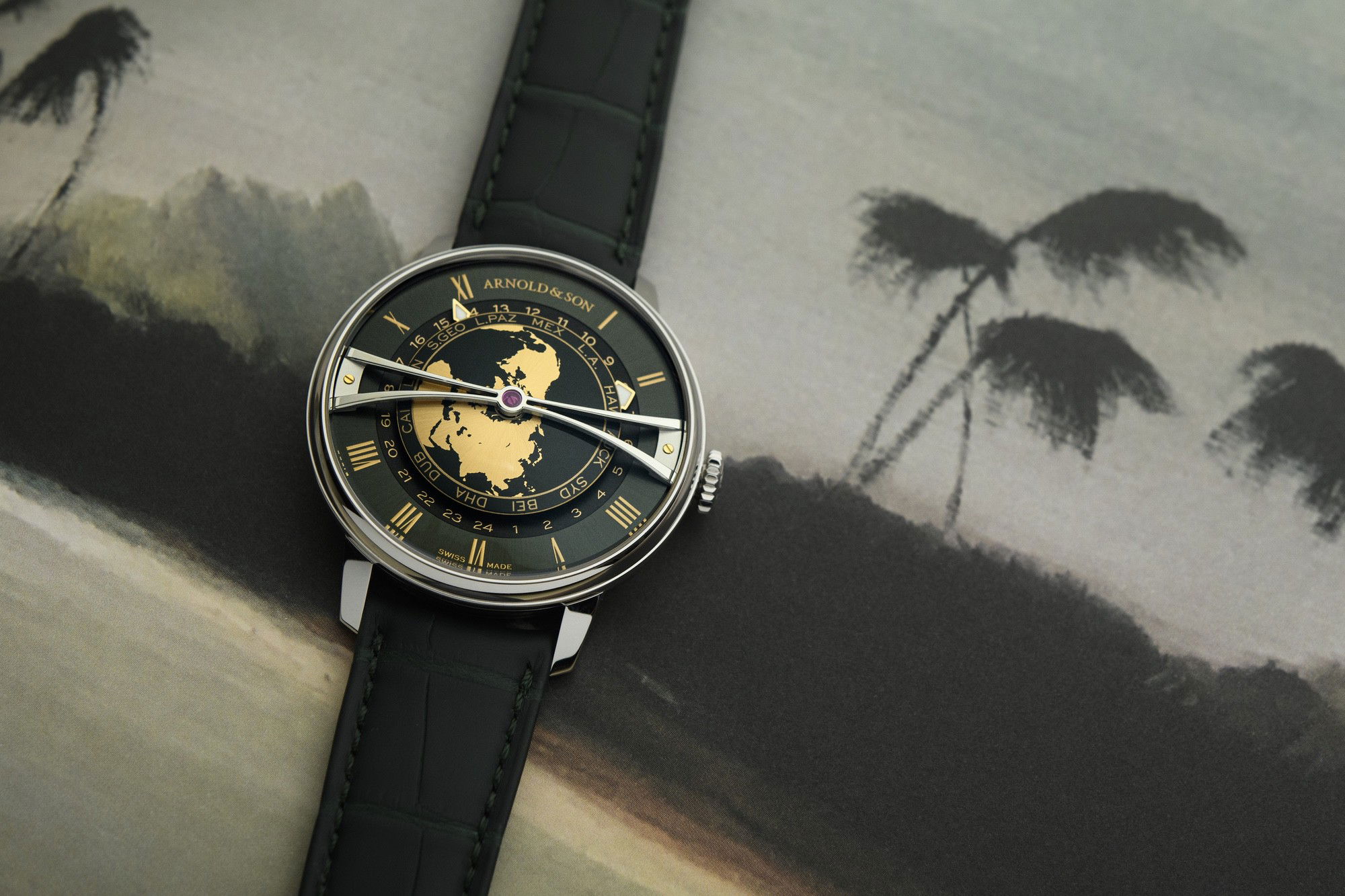 Arnold &amp; Son Globetrotter 42 Steel Greenwich Green