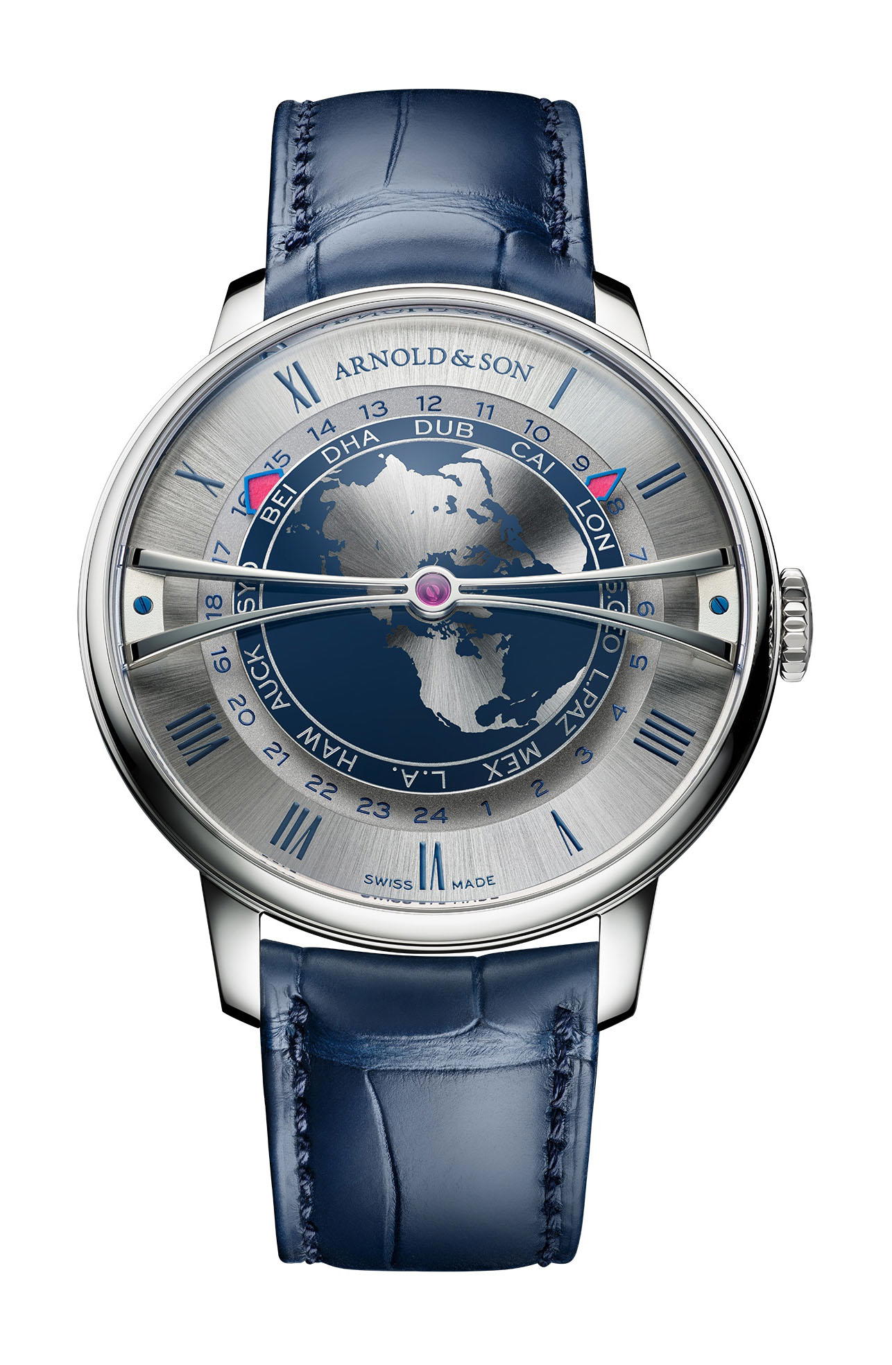Arnold & Son Globetrotter 42 Steel Strand Blue