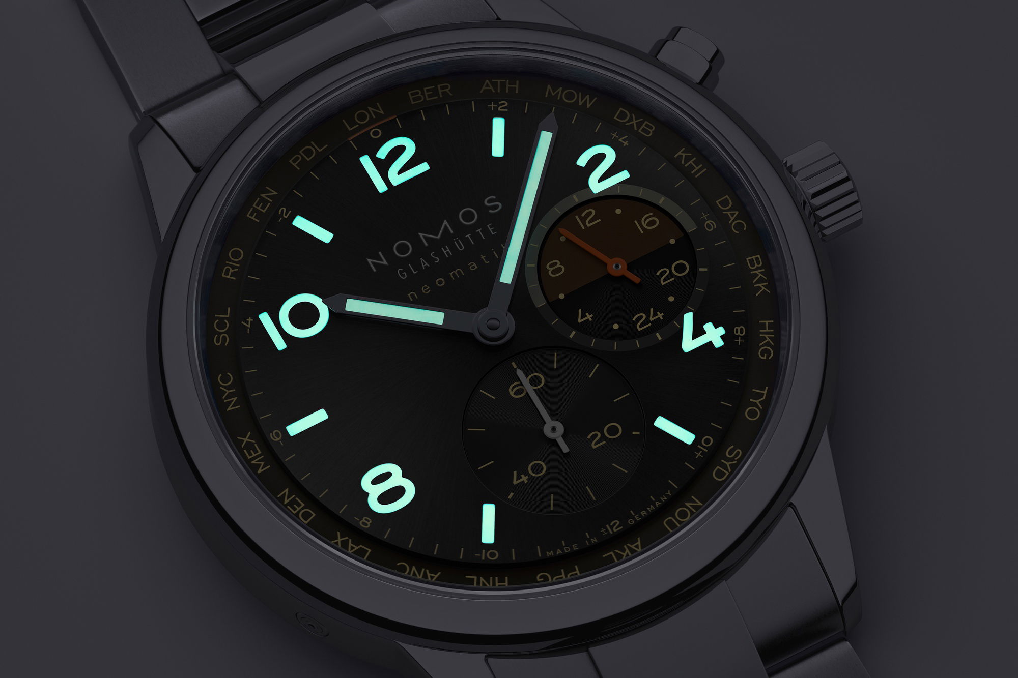 Nomos Glashütte Club Sport neomatik Worldtimer Grid