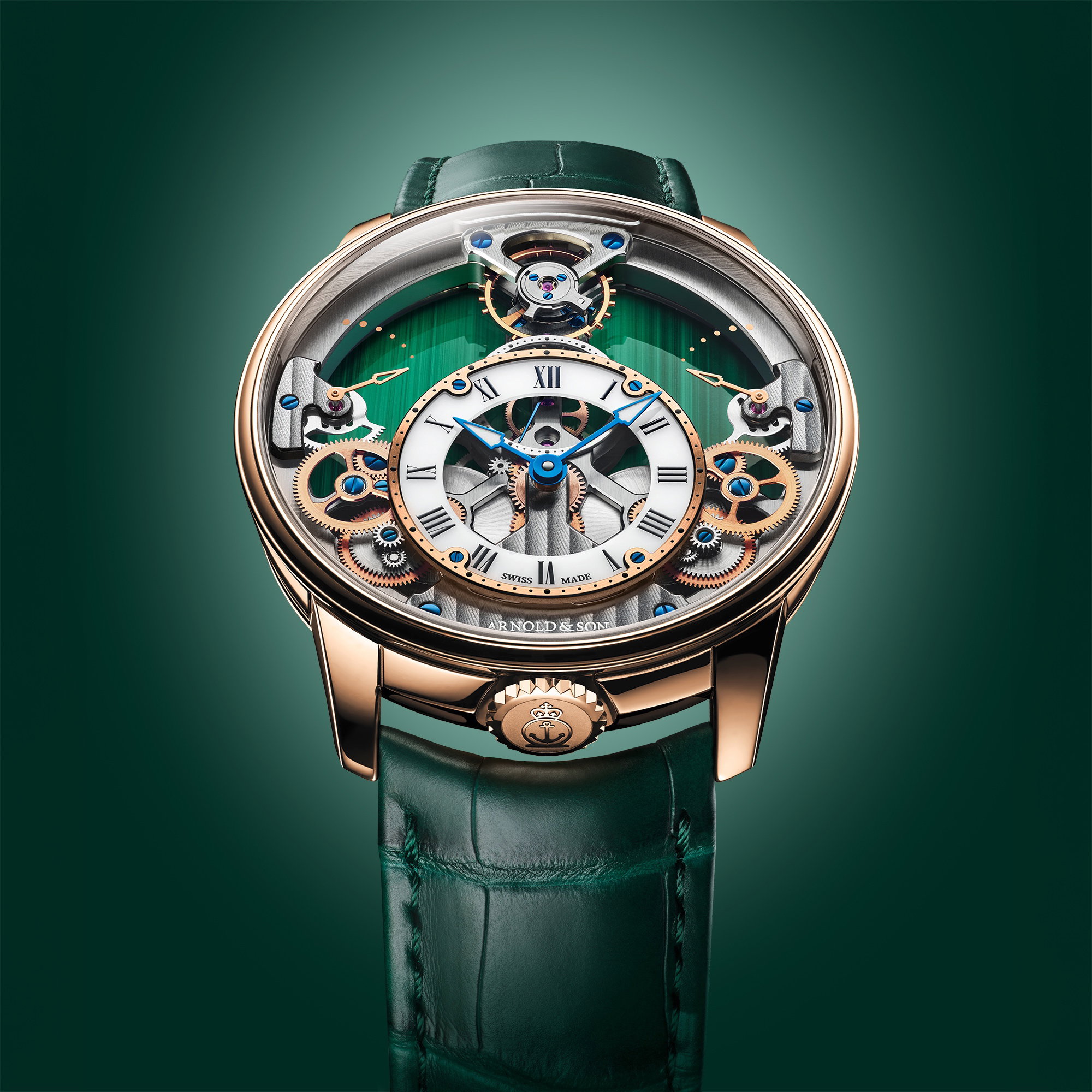 Arnold & Son Time Pyramid 42.5 Red Gold Malachite Edition