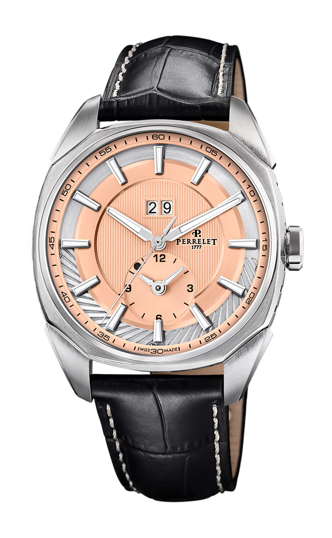perry様 Perry Ellis Slim Rectangular Diamond Leather Strap Watch, 31mm x