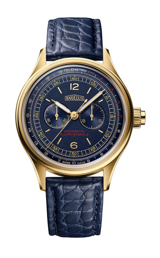 Angelus Cronografo Telemetro Blu Ministeriale Yellow Gold