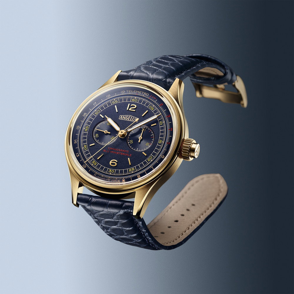 Angelus Cronografo Telemetro Blu Ministeriale Yellow Gold