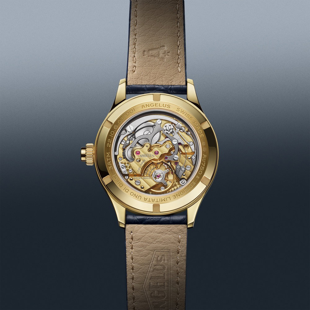 Angelus Cronografo Telemetro Blu Ministeriale Yellow Gold