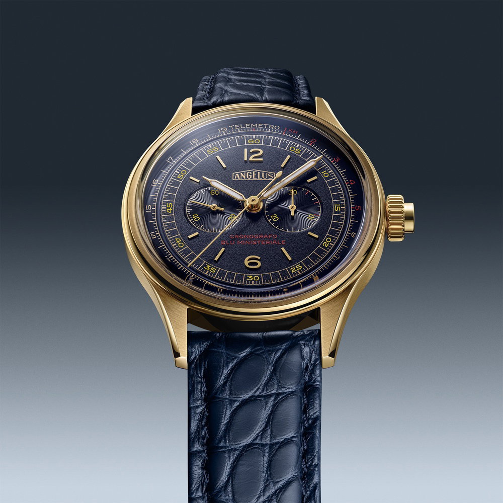 Angelus Cronografo Telemetro Blu Ministeriale Yellow Gold